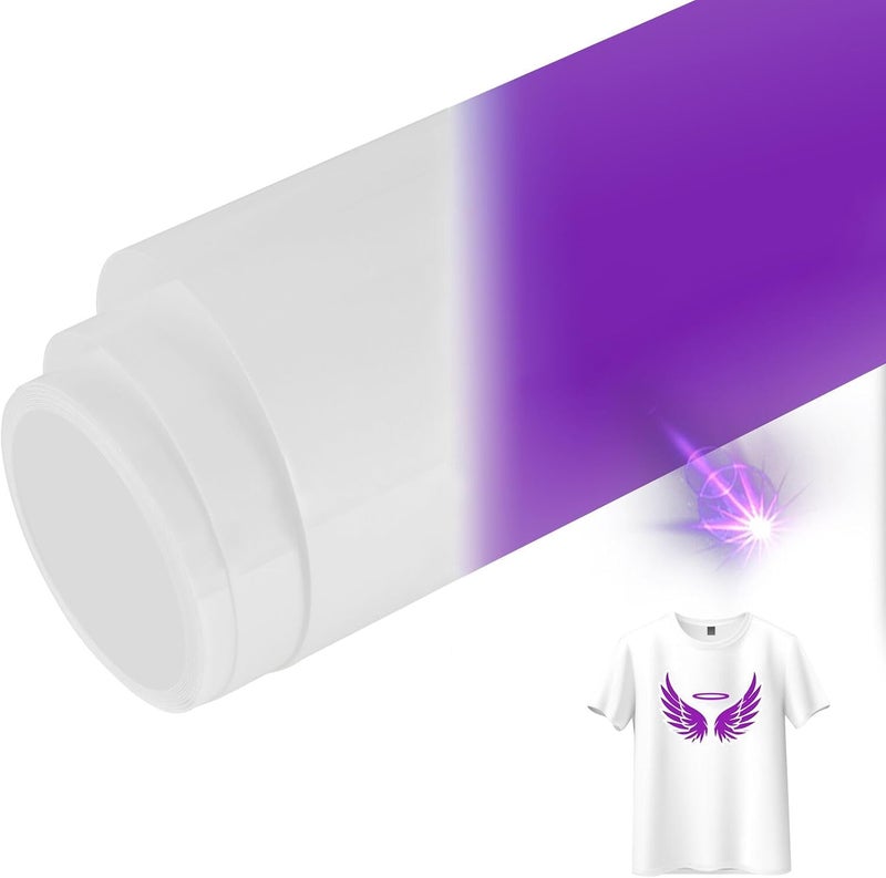 TransWonder UV Color Changing Puff Vinyl Heat Transfer 3D Foaming Heat Transfer Vinyl - 12"x6' Color Changing Puff Vinyl for T Shirts Compatible with Cricut Air or Maker(White to Purple) - Image 1